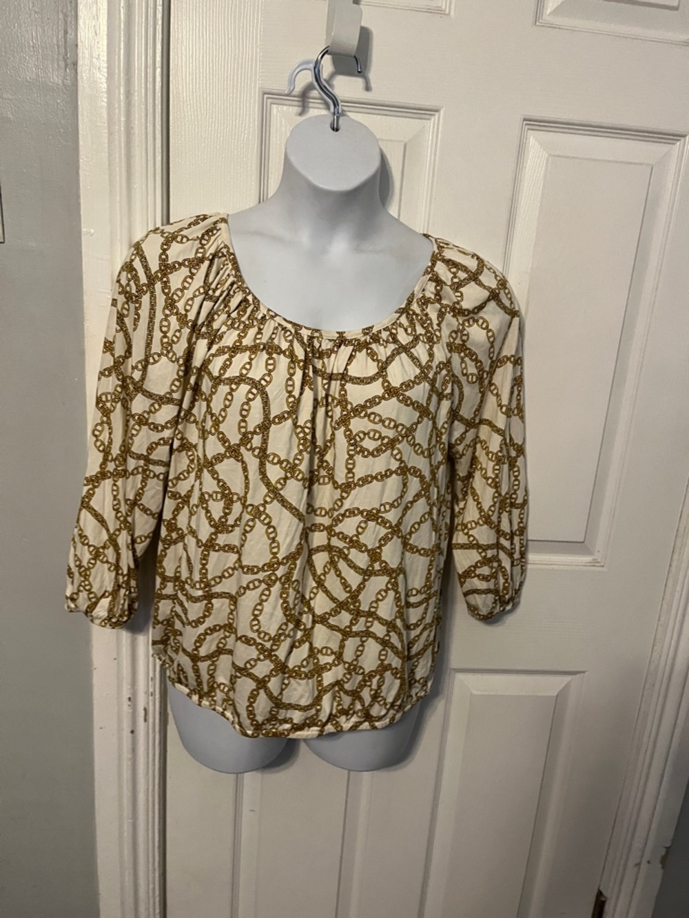 White Michael Michael Kors Blouse with Gold Chain Print